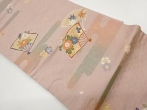 ヱ霞に扇・紅葉・花葉模様織出し名古屋帯